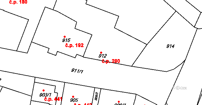 Babice 280 na parcele st. 912 v KÚ Babice u Uherského Hradiště, Katastrální mapa
