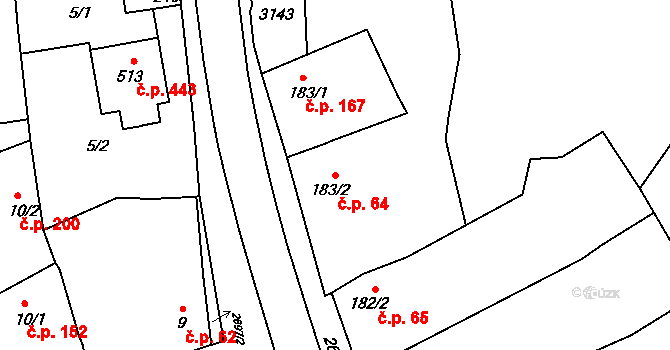 Zlechov 64 na parcele st. 183/2 v KÚ Zlechov, Katastrální mapa