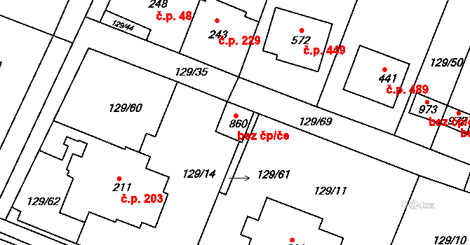 Hýskov 49021192 na parcele st. 860 v KÚ Hýskov, Katastrální mapa