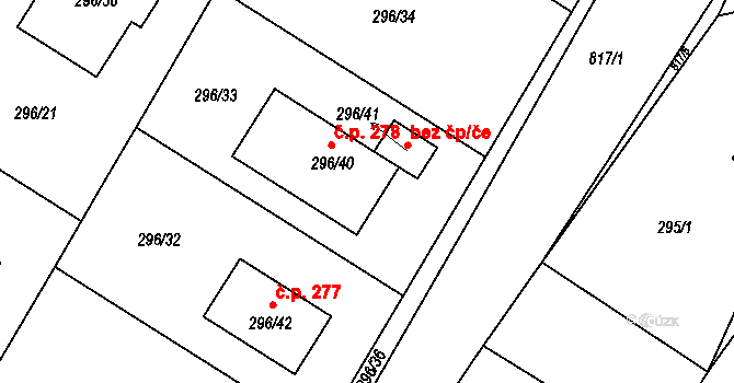 Strupčice 278 na parcele st. 296/40 v KÚ Strupčice, Katastrální mapa