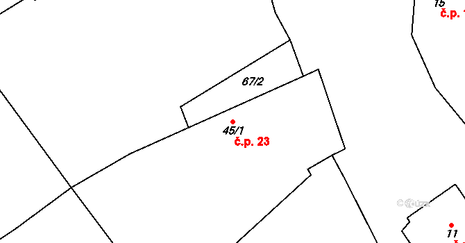 Bousov 23 na parcele st. 45/1 v KÚ Bousov, Katastrální mapa