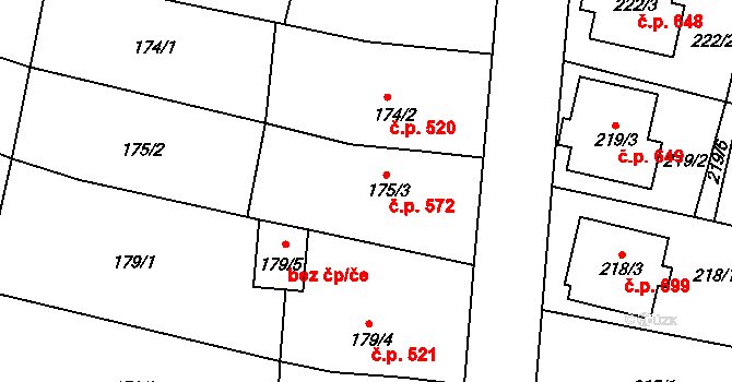 Drnovice 572 na parcele st. 175/3 v KÚ Drnovice u Vyškova, Katastrální mapa