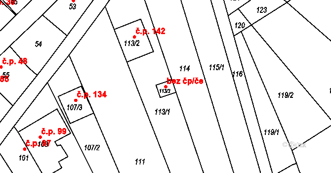 Ponětovice 54135192 na parcele st. 113/3 v KÚ Ponětovice, Katastrální mapa