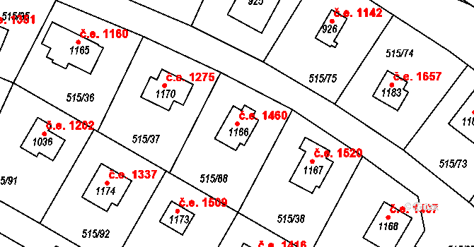 Hradištko 1460 na parcele st. 1166 v KÚ Hradištko pod Medníkem, Katastrální mapa
