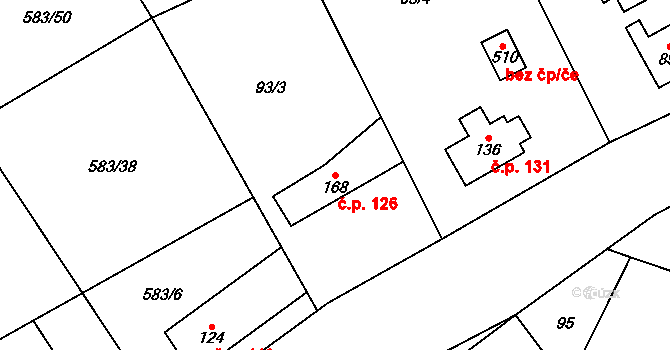 Psáry 126 na parcele st. 168 v KÚ Psáry, Katastrální mapa