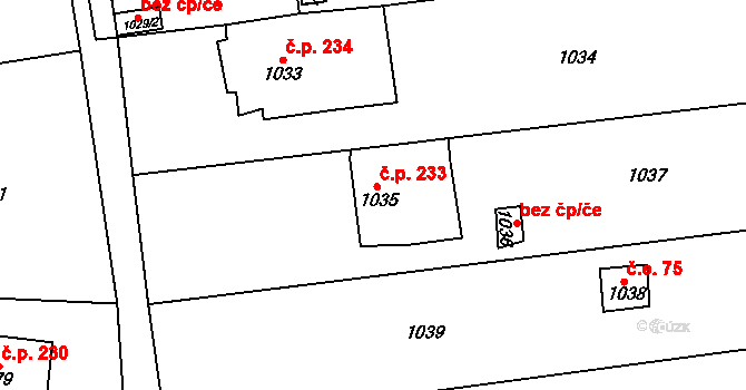 Všenory 233 na parcele st. 1035 v KÚ Všenory, Katastrální mapa