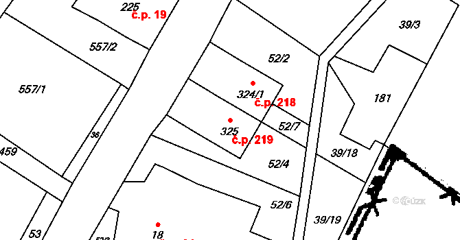 Jetřichov 219 na parcele st. 325 v KÚ Jetřichov, Katastrální mapa