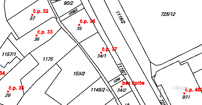 Police nad Metují 37 na parcele st. 34/1 v KÚ Police nad Metují, Katastrální mapa