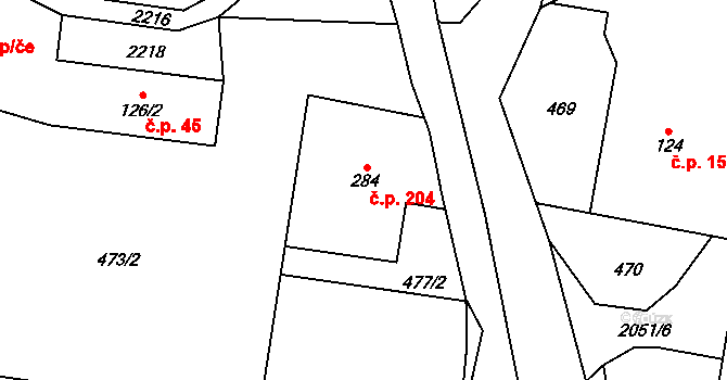 Zdoňov 204, Teplice nad Metují na parcele st. 284 v KÚ Zdoňov, Katastrální mapa