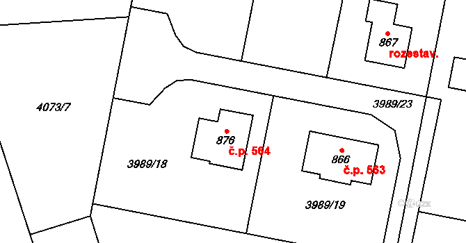 Lenešice 564 na parcele st. 876 v KÚ Lenešice, Katastrální mapa