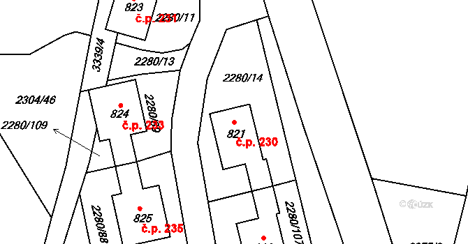 Staré Město 230 na parcele st. 821 v KÚ Staré Město pod Králickým Sněžníkem, Katastrální mapa