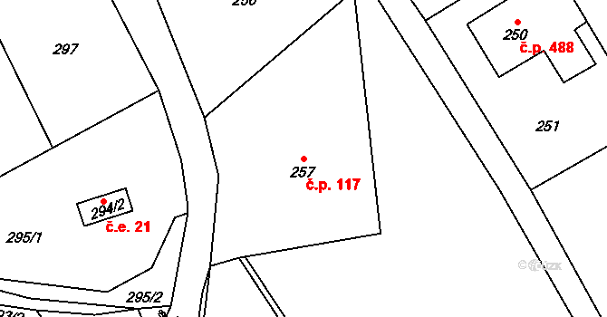 Hodslavice 117 na parcele st. 257 v KÚ Hodslavice, Katastrální mapa