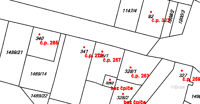 Kolešovice 257 na parcele st. 325/1 v KÚ Kolešovice, Katastrální mapa