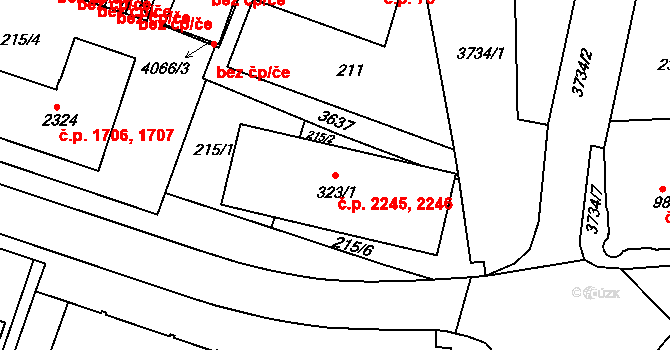 Rakovník II 2245,2246, Rakovník na parcele st. 323/1 v KÚ Rakovník, Katastrální mapa