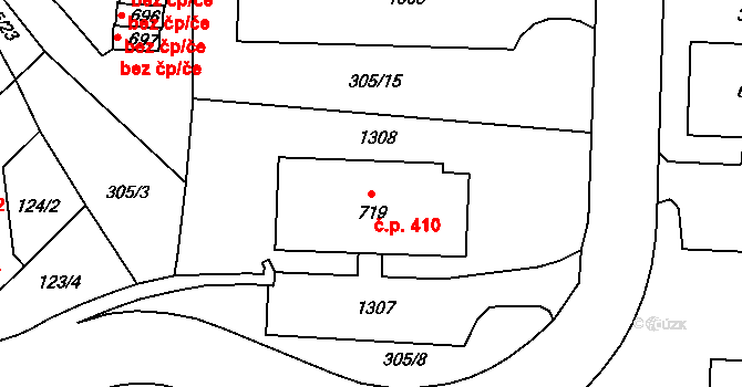 Vlachovo Březí 410 na parcele st. 719 v KÚ Vlachovo Březí, Katastrální mapa