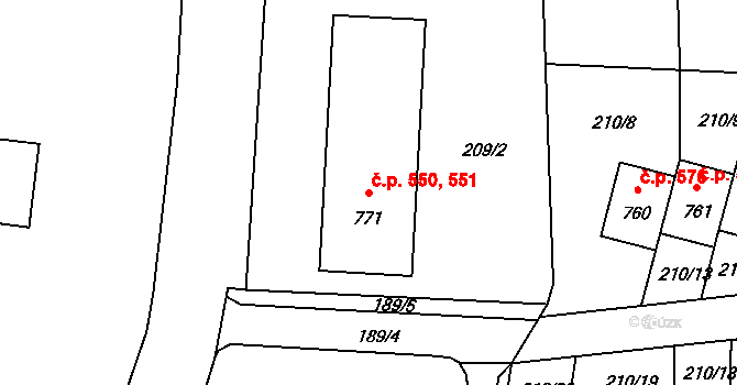 Černovice 550,551 na parcele st. 771 v KÚ Černovice u Tábora, Katastrální mapa