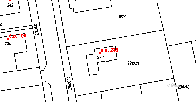 Košetice 236 na parcele st. 376 v KÚ Košetice, Katastrální mapa
