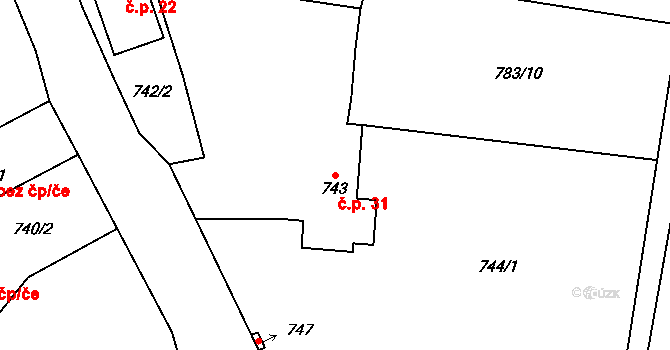 Senec 31, Zruč-Senec na parcele st. 743 v KÚ Senec u Plzně, Katastrální mapa