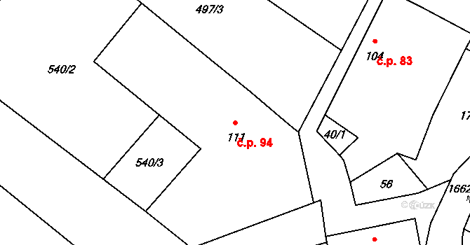 Želeč 94, Měcholupy na parcele st. 111 v KÚ Želeč u Žatce, Katastrální mapa