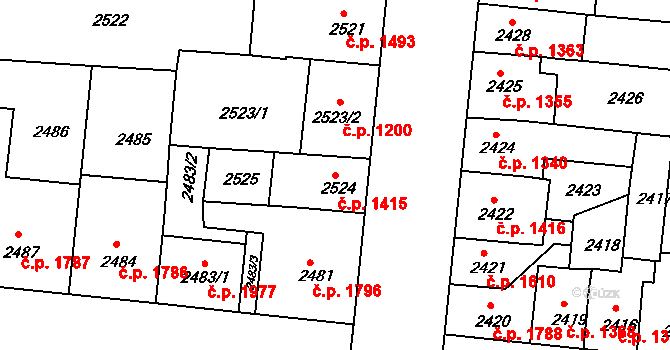 Louny 1415 na parcele st. 2524 v KÚ Louny, Katastrální mapa