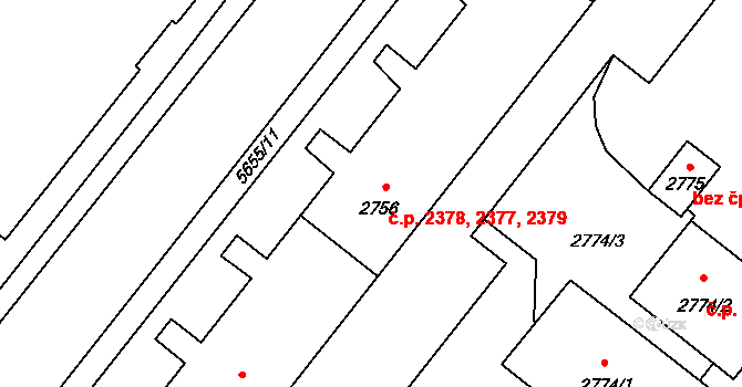 Žatec 2377,2378,2379 na parcele st. 2756 v KÚ Žatec, Katastrální mapa