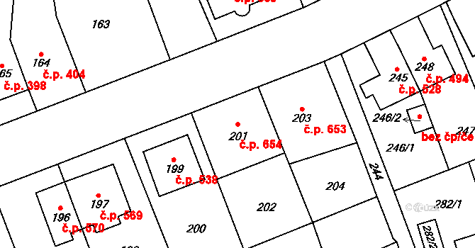 Trmice 654 na parcele st. 201 v KÚ Trmice, Katastrální mapa