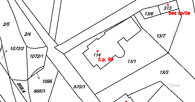 Dlouhá Ves 98, Rychnov nad Kněžnou na parcele st. 114 v KÚ Dlouhá Ves u Rychnova nad Kněžnou, Katastrální mapa