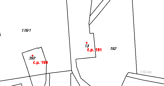 Hraštice 181, Skuhrov nad Bělou na parcele st. 13/1 v KÚ Skuhrov nad Bělou, Katastrální mapa
