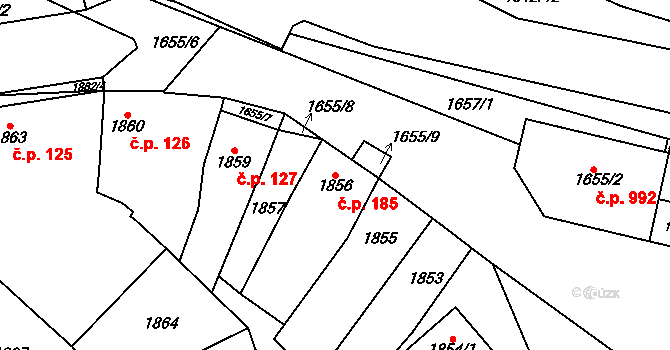 Pohořelice 185 na parcele st. 1856 v KÚ Pohořelice nad Jihlavou, Katastrální mapa