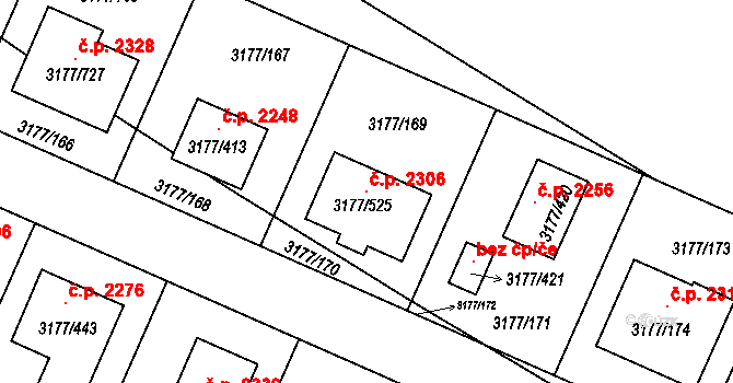 Tachov 2306 na parcele st. 3177/525 v KÚ Tachov, Katastrální mapa