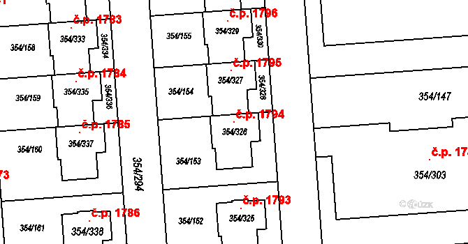Slavkov u Brna 1794 na parcele st. 354/326 v KÚ Slavkov u Brna, Katastrální mapa
