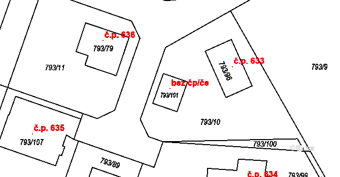 Štěnovice 102743193 na parcele st. 793/101 v KÚ Štěnovice, Katastrální mapa