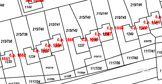 Rudná 1556 na parcele st. 1237 v KÚ Hořelice, Katastrální mapa