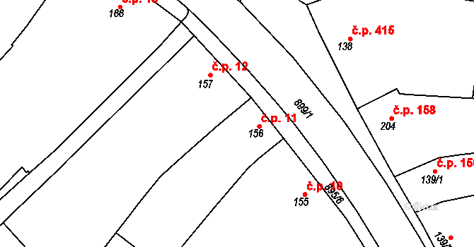 Kokory 11 na parcele st. 156 v KÚ Kokory, Katastrální mapa