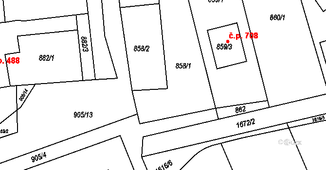 Blučina 763 na parcele st. 858/2 v KÚ Blučina, Katastrální mapa
