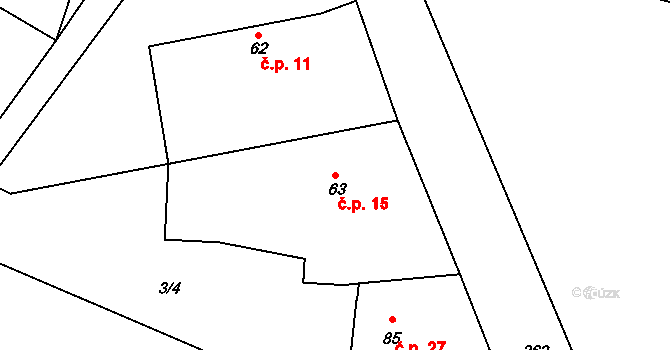 Ježovice 15, Podveky na parcele st. 63 v KÚ Ježovice, Katastrální mapa