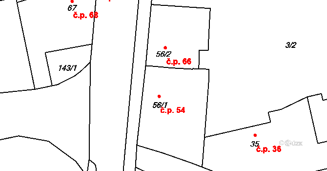 Předhradí 54, Pňov-Předhradí na parcele st. 56/1 v KÚ Předhradí, Katastrální mapa