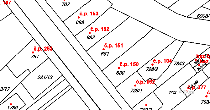Telč-Štěpnice 151, Telč na parcele st. 681 v KÚ Telč, Katastrální mapa
