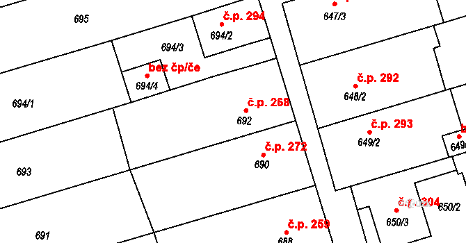 Syrovice 268 na parcele st. 692 v KÚ Syrovice, Katastrální mapa