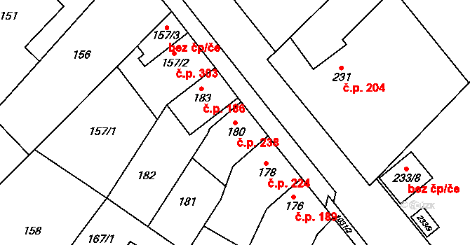 Tetčice 238 na parcele st. 180 v KÚ Tetčice, Katastrální mapa