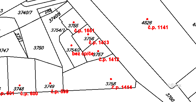 Kladno 1412 na parcele st. 3757 v KÚ Kladno, Katastrální mapa