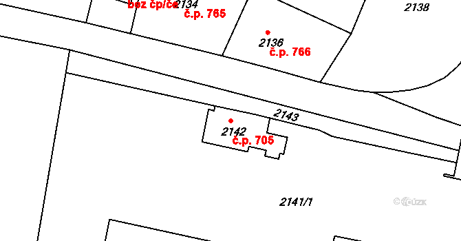 Rýmařov 705 na parcele st. 2142 v KÚ Rýmařov, Katastrální mapa