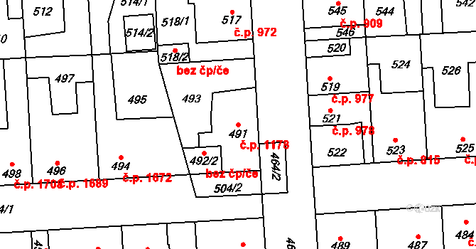 Kročehlavy 1178, Kladno na parcele st. 491 v KÚ Kročehlavy, Katastrální mapa