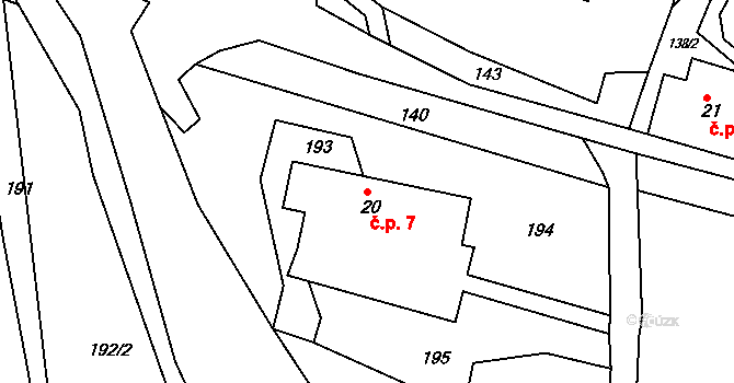 Ploužnice 7, Lomnice nad Popelkou na parcele st. 20 v KÚ Ploužnice pod Táborem, Katastrální mapa