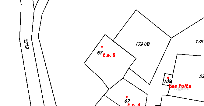 Kopec 5, Prostiboř na parcele st. 68 v KÚ Prostiboř, Katastrální mapa