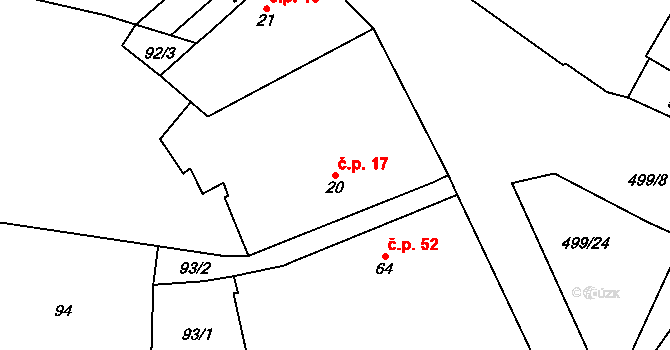 Osičky 17 na parcele st. 20 v KÚ Osičky, Katastrální mapa