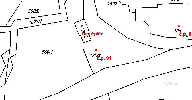 Oráčov 91 na parcele st. 120/1 v KÚ Oráčov, Katastrální mapa