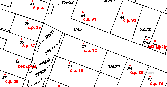 Chodouny 72 na parcele st. 72 v KÚ Chodouny, Katastrální mapa