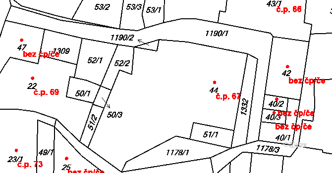 Liběšice 67 na parcele st. 44 v KÚ Liběšice u Litoměřic, Katastrální mapa