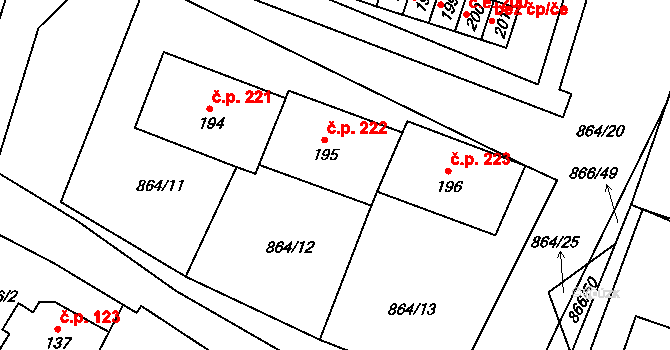 Libochovany 222 na parcele st. 195 v KÚ Libochovany, Katastrální mapa
